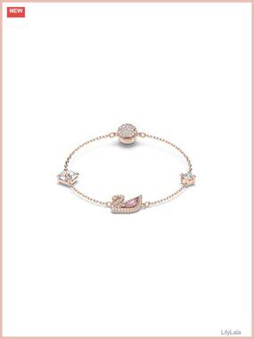Rose Gold Tone Plated Crystal Swan Bracelet Magnetic Closure Adjustable